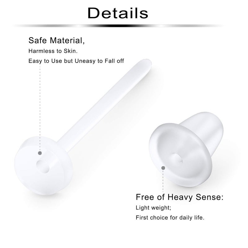 Ftovosyo 40 Pairs Invisible Plastic Earring Posts Clear Ear Hole Retainer Earring Studs Clear Ear Spacers Piercing Jewelry for Men Women, Silicone Rubber Backs Earnuts Flat Top - Image 2